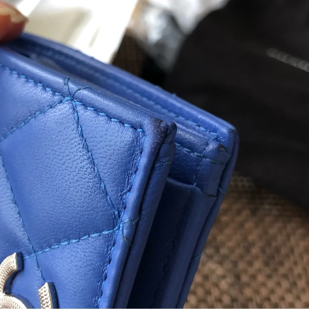 Chanel lambskin leather blue bifold wallet